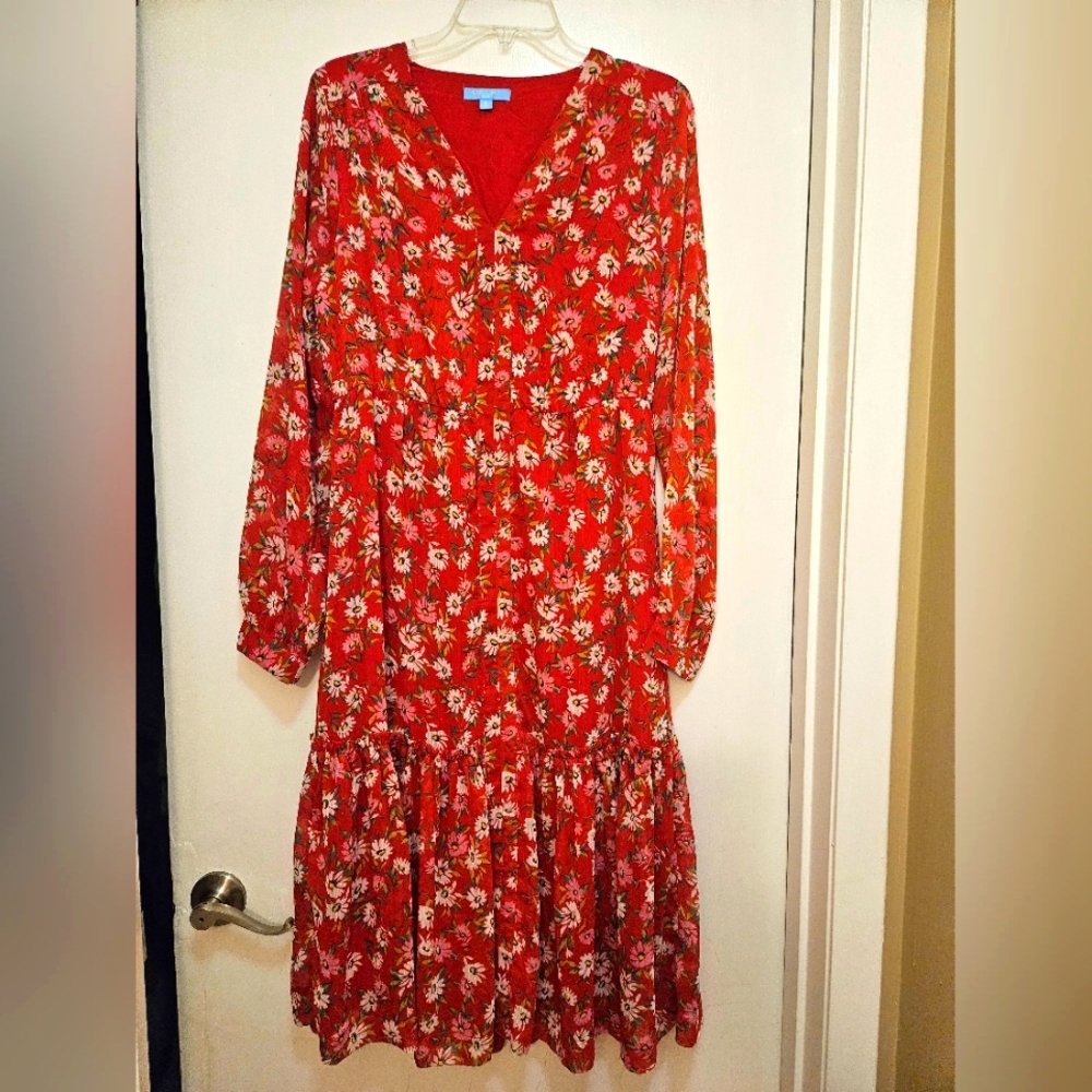 Draper James RSVP Red Floral Long Sleeve Dress Size M